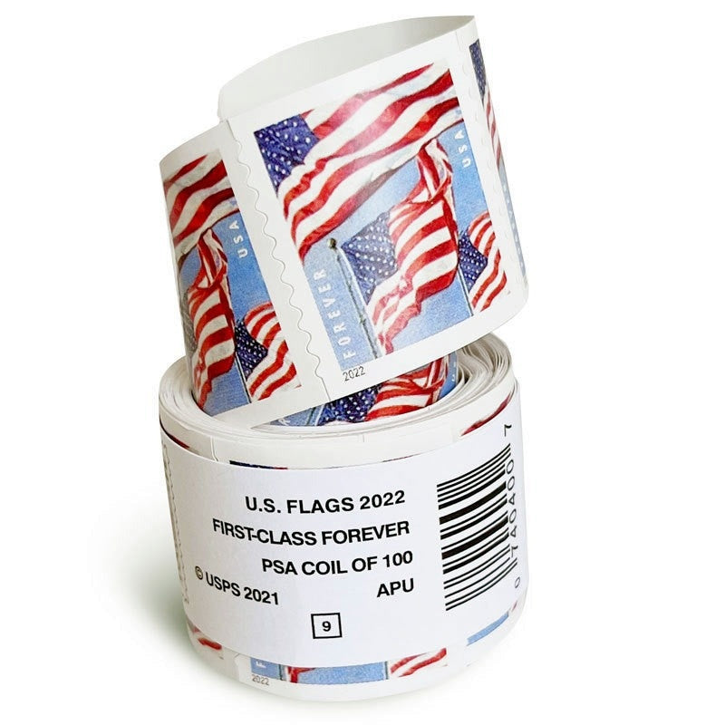 100 - 2022 Forever Stamps US Flag First Class Coil - 100 PCS/Roll