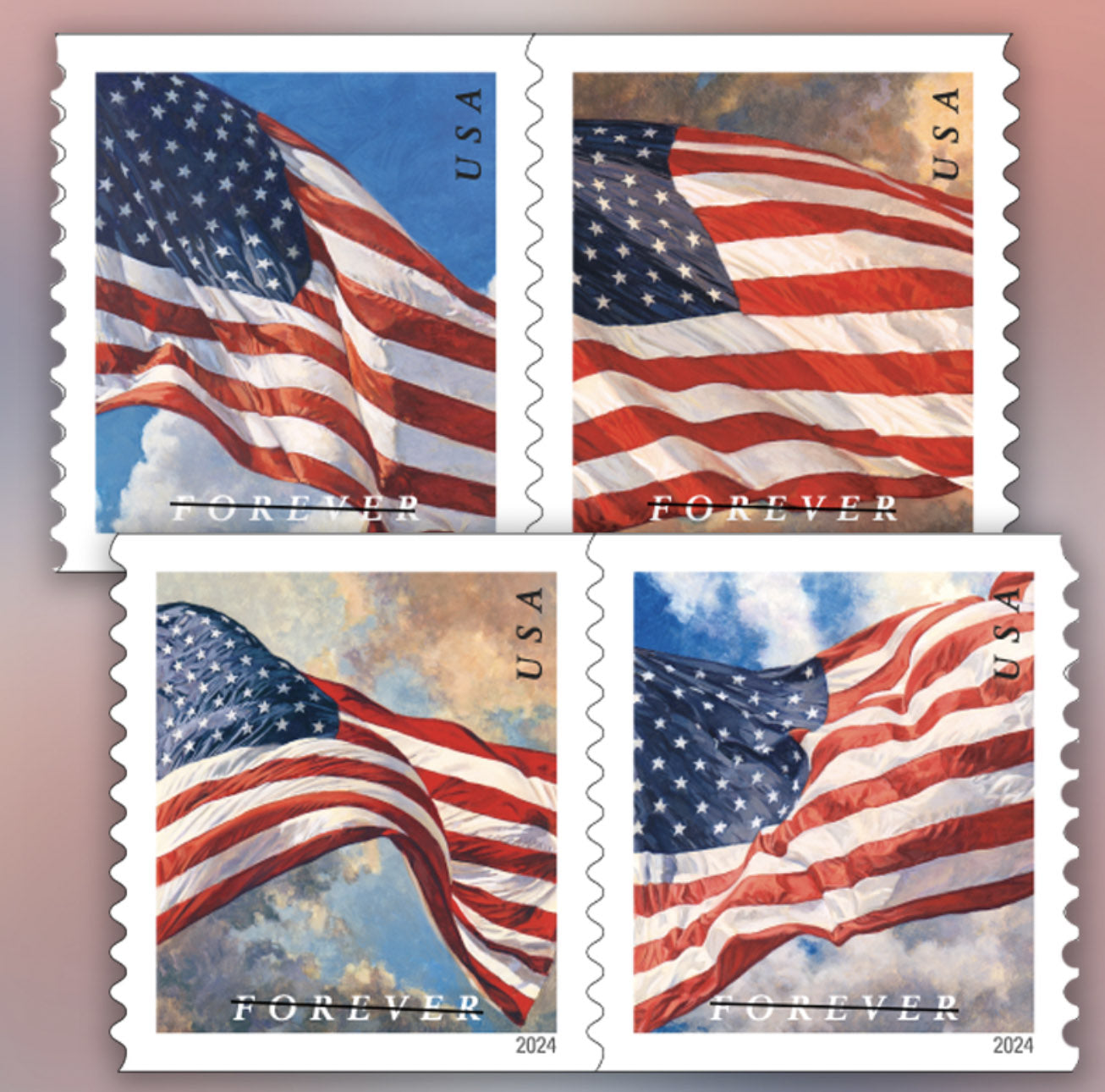 50 - 2024 Forever Stamps US Flag First Class Coil - 100 PCS/Roll (