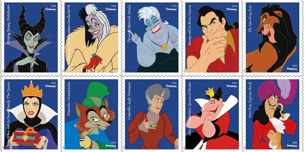 2017 Disney Villains Forever Stamps First Class 5 Books of 20 ( 100 Total Stamps )