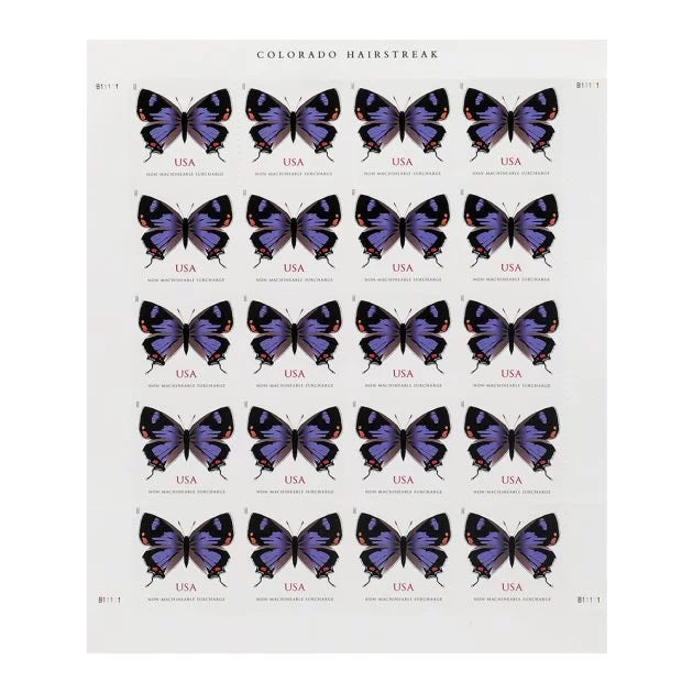 Non-Machinable Colorado Hairstreak 2 Ounce Forever Postage Stamps 5 Sheets of 20 ( 100 Total Stamps )