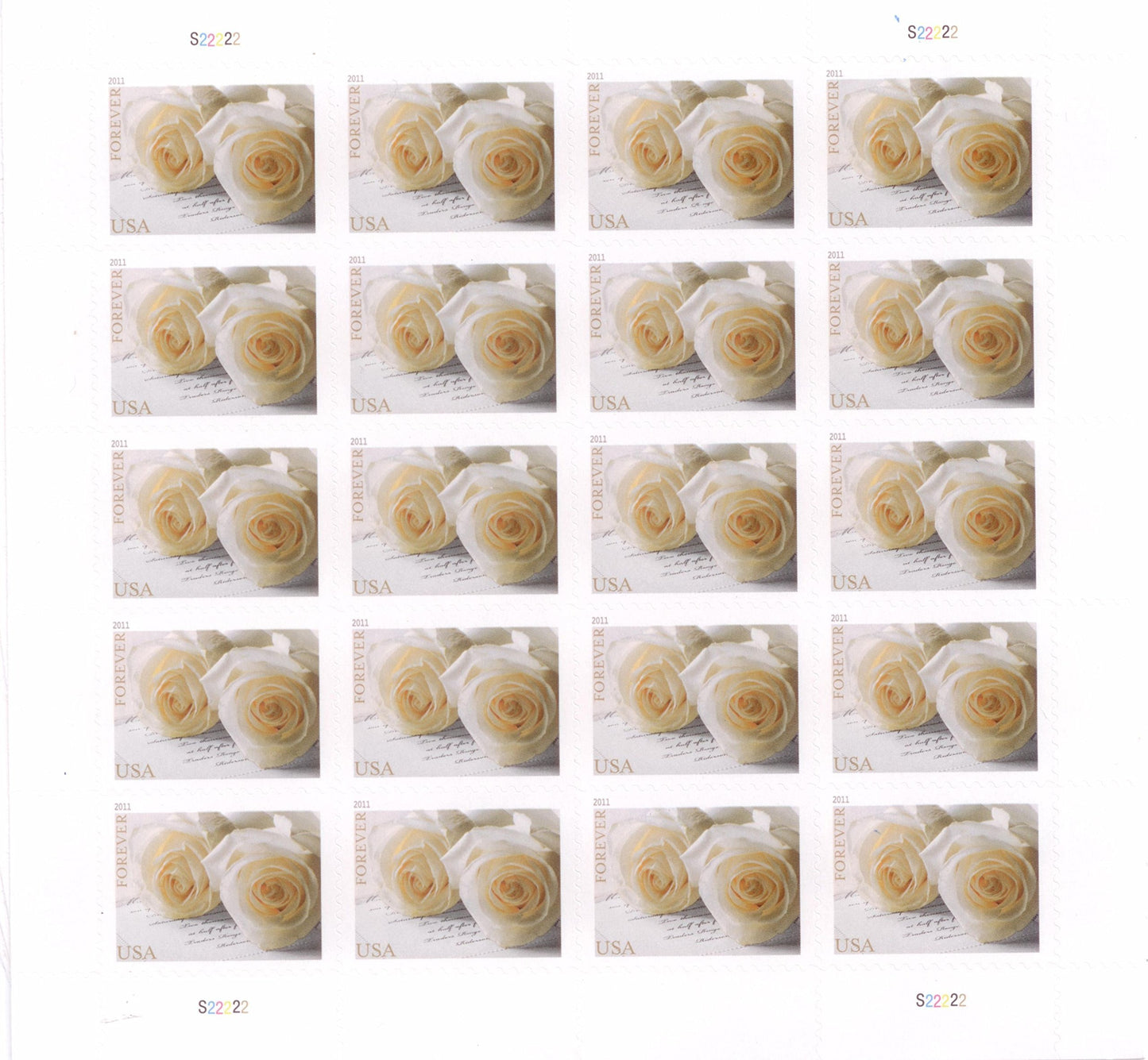2011 Wedding Roses Forever Postage Stamps - 5 Sheets of 20 ( 100 Total Stamps )